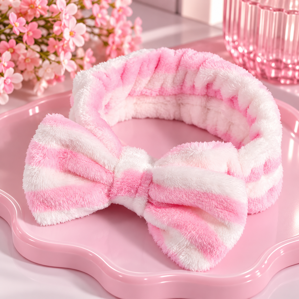 Plush Skincare Bow Headband - Baby Pink