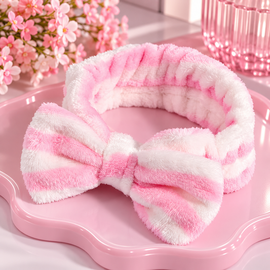 Plush Skincare Bow Headband - Baby Pink